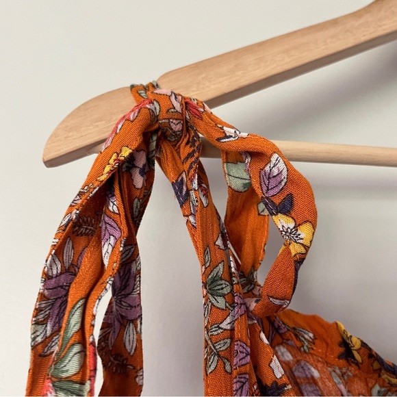 Easel Dress Size Medium Orange Floral Sundress Tie Straps Flowy Boho - Picture 4 of 11